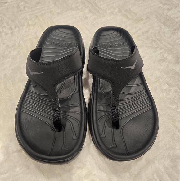 MEN'S HOKA ONE ONE ORA RECOVERY FLIP FLOPS Black Dark Gull Sandals Thongs Size 7